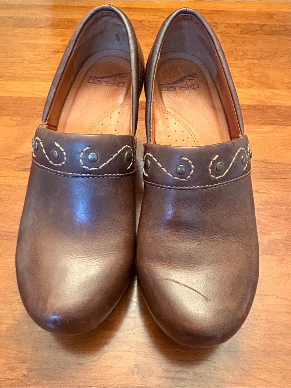 Dansko Riki Brown Leather Clogs with Stud Detail